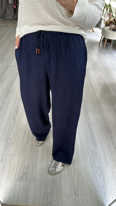 BELİ LASTİKLİ LACİVERT TİRİL PALAZZO PANTOLON