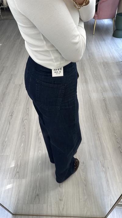 Beli Lastikli Likralı Lacivert Palazzo Jean