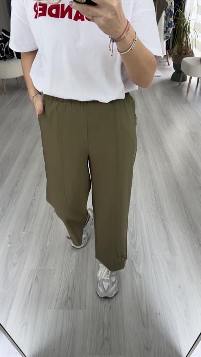 BELİ LASTİKLİ PAÇASI DÜĞMELİ  ÖNDEN DİKİŞLİ HAKİ PANTOLON