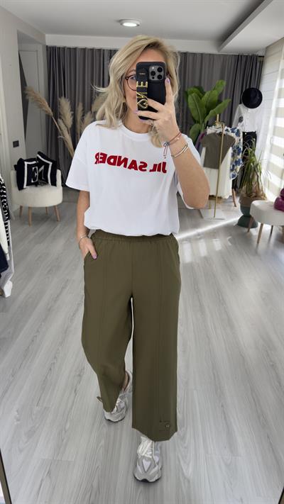 BELİ LASTİKLİ PAÇASI DÜĞMELİ  ÖNDEN DİKİŞLİ HAKİ PANTOLON