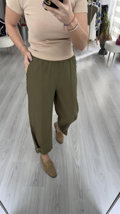BELİ LASTİKLİ PAÇASI DÜĞMELİ  ÖNDEN DİKİŞLİ HAKİ PANTOLON