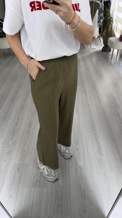 BELİ LASTİKLİ PAÇASI DÜĞMELİ  ÖNDEN DİKİŞLİ HAKİ PANTOLON