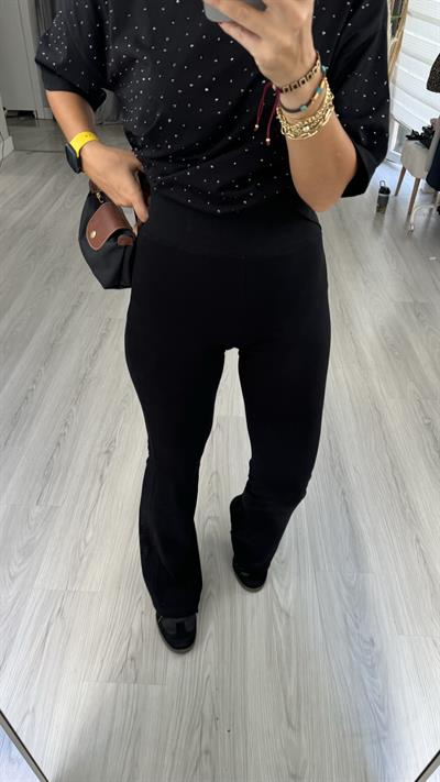 Beli Lastikli, Pamuklu, Toparlayıcı Siyah Tayt Pantolon