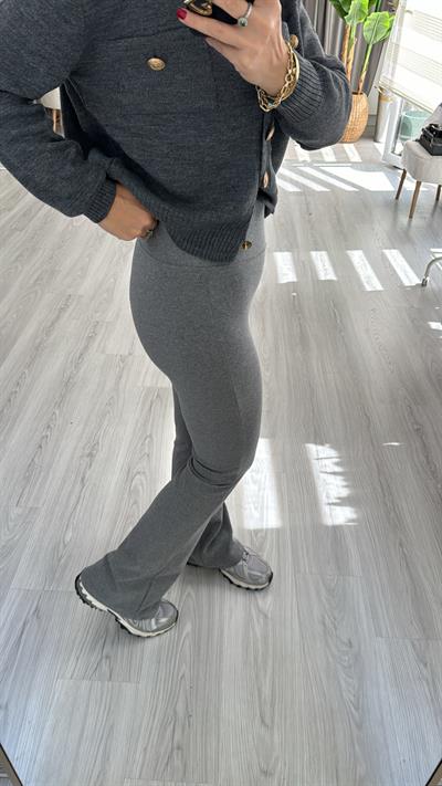 Beli Lastikli, Pamuklu, Toparlayıcı Gri Tayt Pantolon