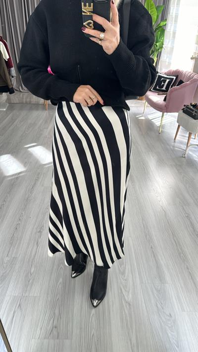 Beli Lastikli Siyah Beyaz Saten Etek