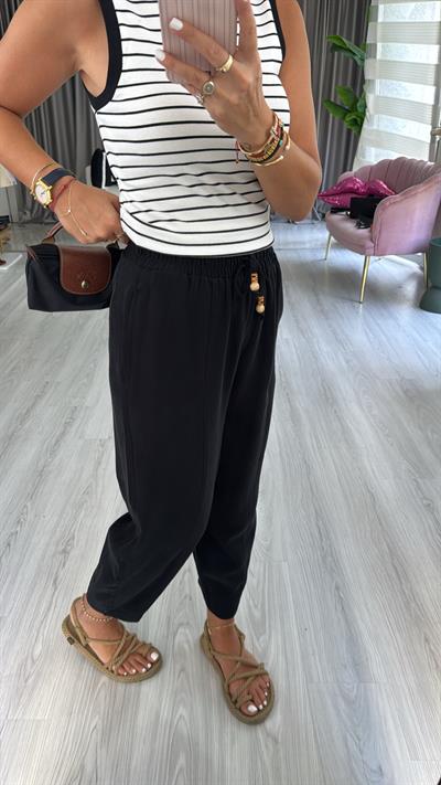 Beli Lastikli Siyah Tencel Pantolon