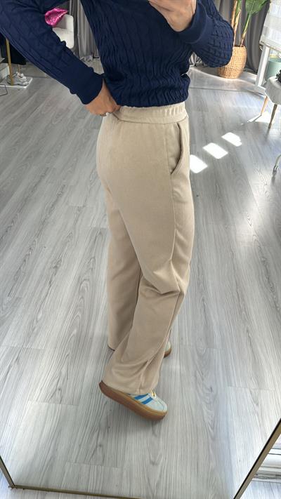 Beli Lastikli Süet Bej Pantolon