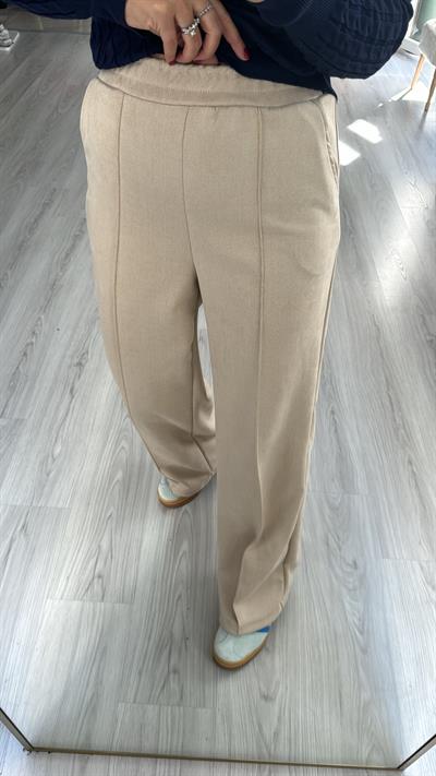 Beli Lastikli Süet Bej Pantolon