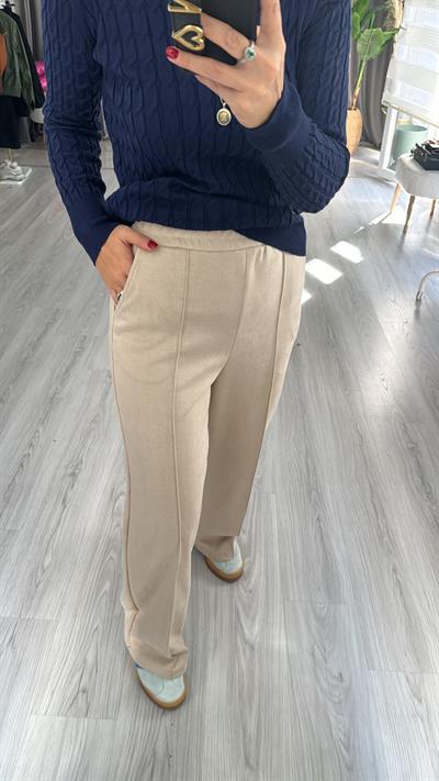 Beli Lastikli Süet Bej Pantolon