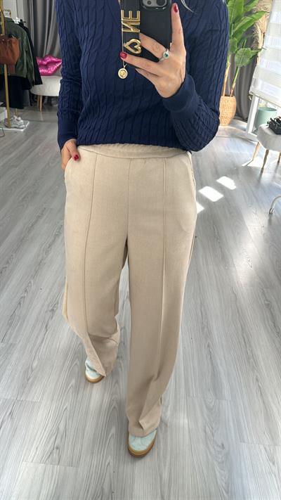Beli Lastikli Süet Bej Pantolon