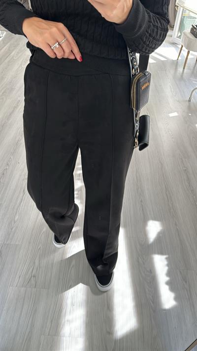 Beli Lastikli Süet Siyah Pantolon