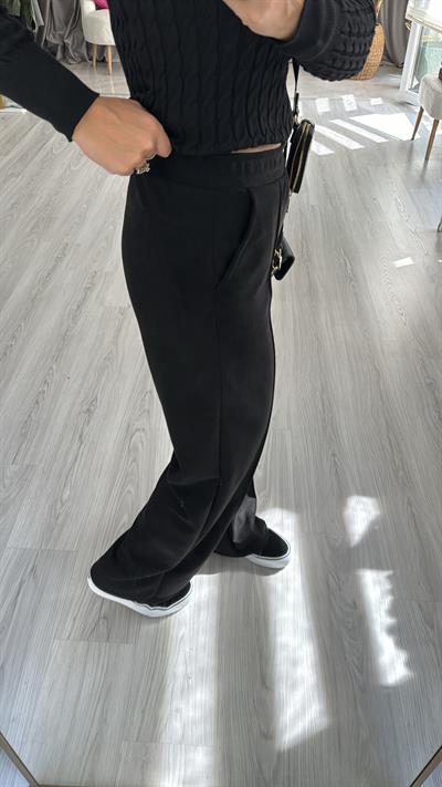 Beli Lastikli Süet Siyah Pantolon