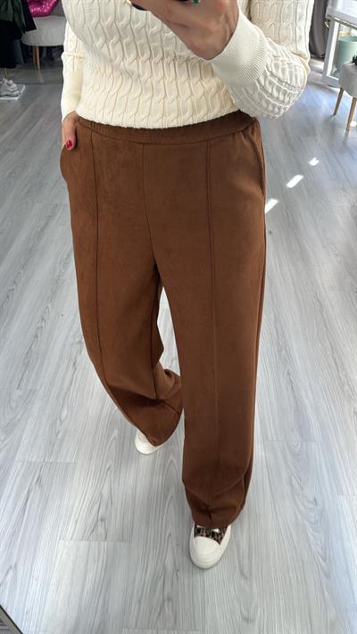 Beli Lastikli Süet Taba Pantolon