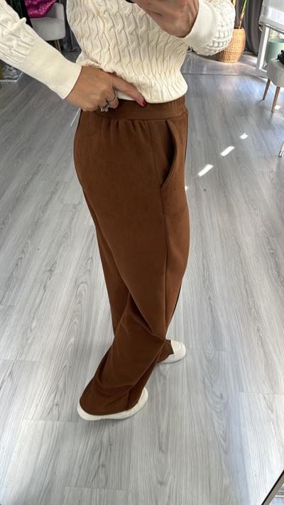 Beli Lastikli Süet Taba Pantolon