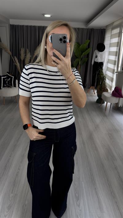 BEYAZ LACİVERT ÇİZGİLİ MERSERİZE TRİKO