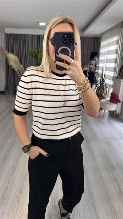 BEYAZ SİYAH ÇİZGİLİ MERSERİZE TRİKO