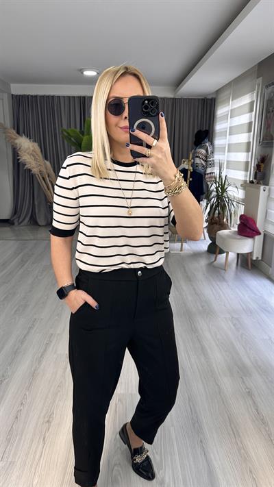 BEYAZ SİYAH ÇİZGİLİ MERSERİZE TRİKO