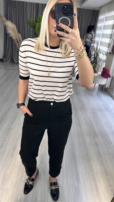 BEYAZ SİYAH ÇİZGİLİ MERSERİZE TRİKO