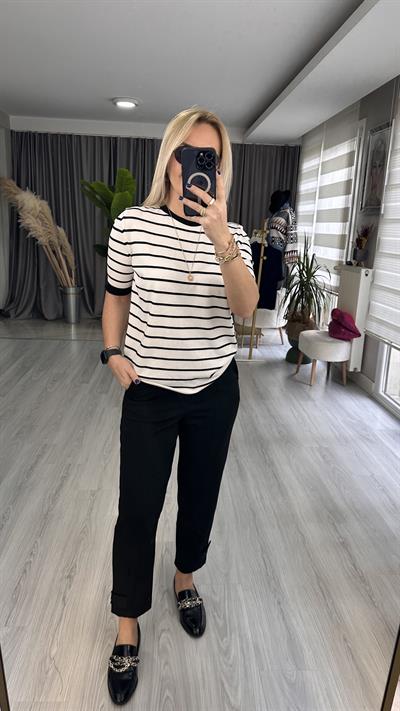 BEYAZ SİYAH ÇİZGİLİ MERSERİZE TRİKO