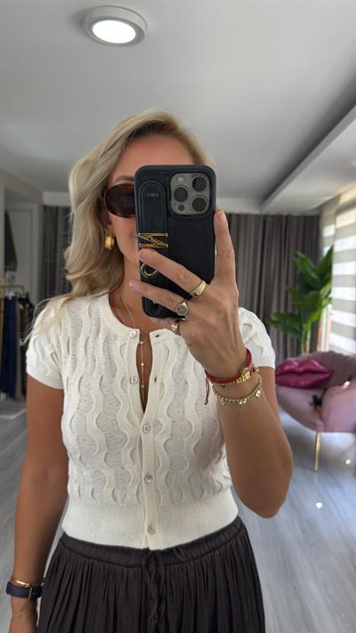 Bisiklet Yaka İnce Dokulu Kısa Kol Beyaz Triko