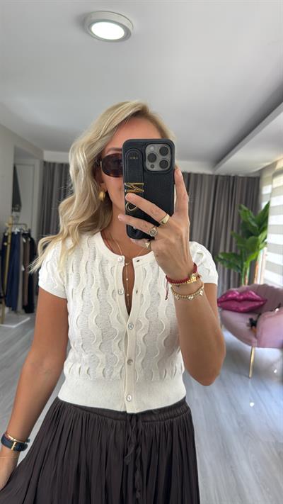 Bisiklet Yaka İnce Dokulu Kısa Kol Beyaz Triko