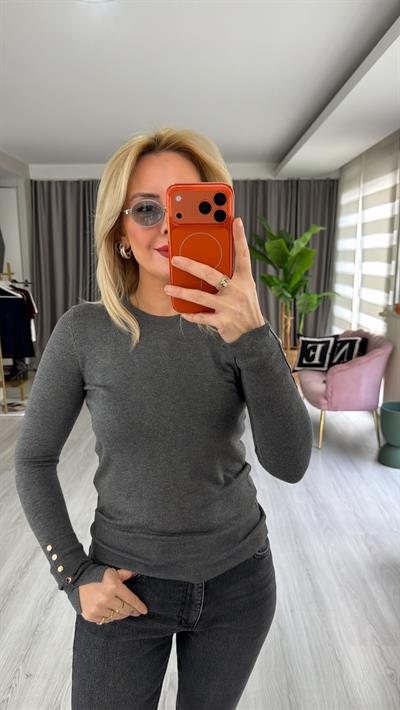 Bisiklet Yaka Kolu Droplu Uzun Kol Koyu Füme Dilvin Triko 