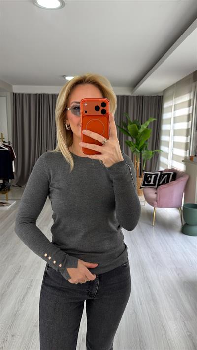 Bisiklet Yaka Kolu Droplu Uzun Kol Koyu Füme Dilvin Triko 