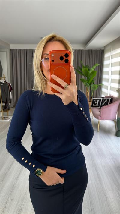 Bisiklet Yaka Kolu Droplu Uzun Kol Lacivert Dilvin Triko 