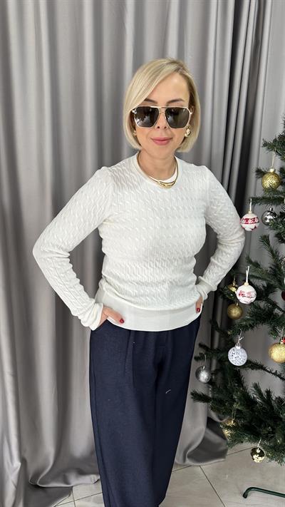 BİSİKLET YAKA SAÇ ÖRGÜLÜ EKRU KAZAK