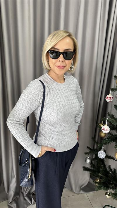 BİSİKLET YAKA SAÇ ÖRGÜLÜ GRİ KAZAK