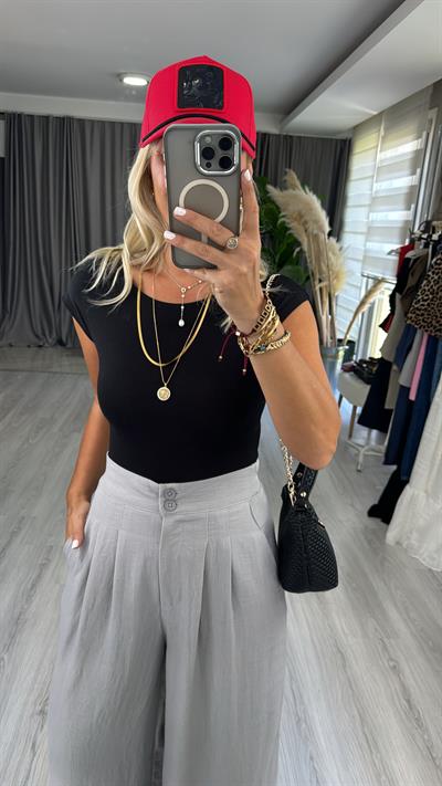 Bisiklet Yaka Siyah Bodysuit