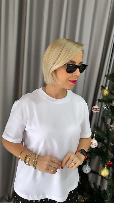 DİLVİN BİSİKLET YAKA TOK DOKUDA BEYAZ TİŞÖRT