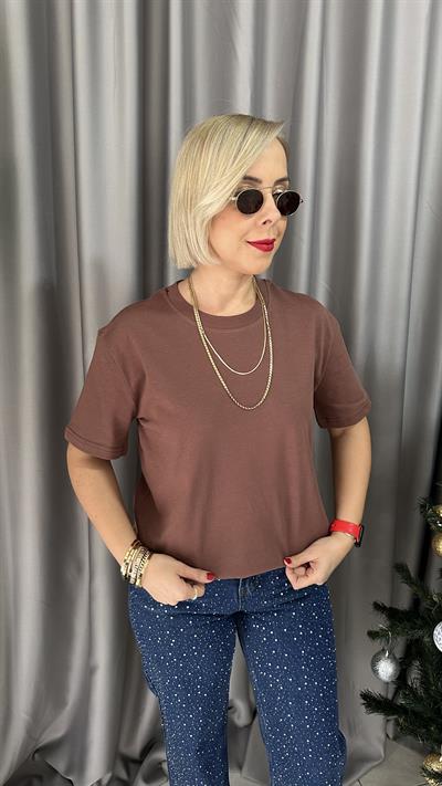 DİLVİN BİSİKLET YAKA TOK DOKUDA KAHVE TİŞÖRT