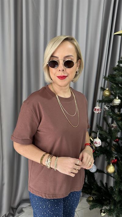 DİLVİN BİSİKLET YAKA TOK DOKUDA KAHVE TİŞÖRT