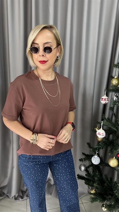 DİLVİN BİSİKLET YAKA TOK DOKUDA KAHVE TİŞÖRT