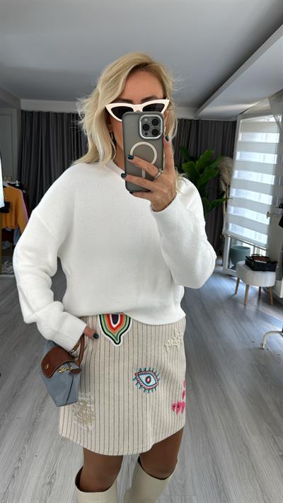 Bisiklet Yaka Yumuşacık Ekru Triko