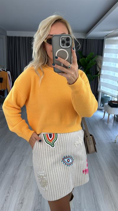 Bisiklet Yaka Yumuşacık Sarı Triko