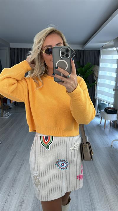 Bisiklet Yaka Yumuşacık Sarı Triko