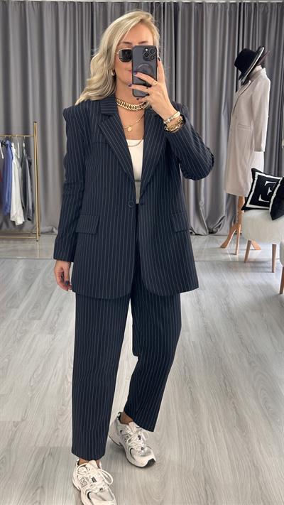 BLAZER CEKETLİ ÇİZGİLİ LACİVERT TAKIM