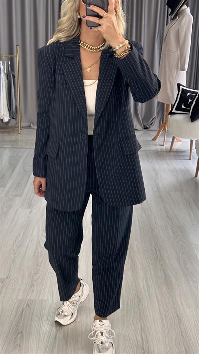BLAZER CEKETLİ ÇİZGİLİ LACİVERT TAKIM
