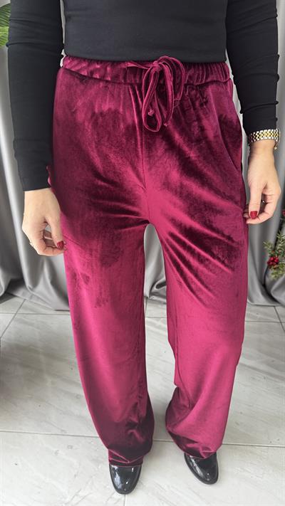 Bordo Kadife Palazzo Pantolon