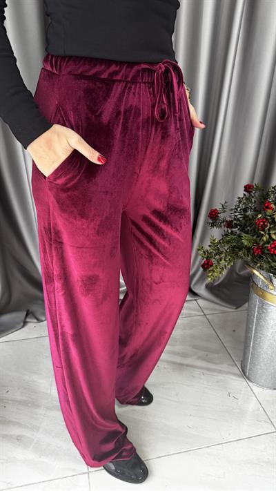 Bordo Kadife Palazzo Pantolon