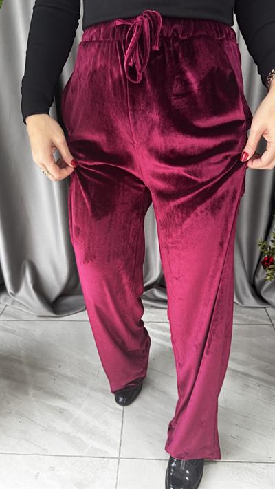 Bordo Kadife Palazzo Pantolon