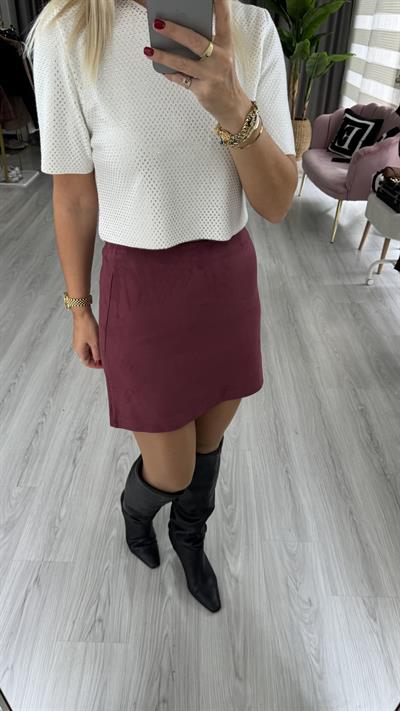 Bordo Süet Çan Etek