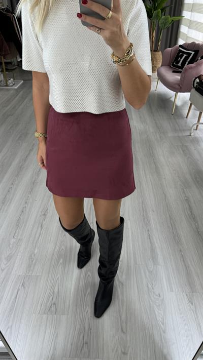 Bordo Süet Çan Etek