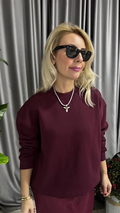 Bordo Üç İplik Sweatshirt