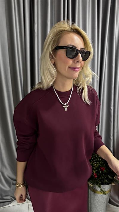Bordo Üç İplik Sweatshirt