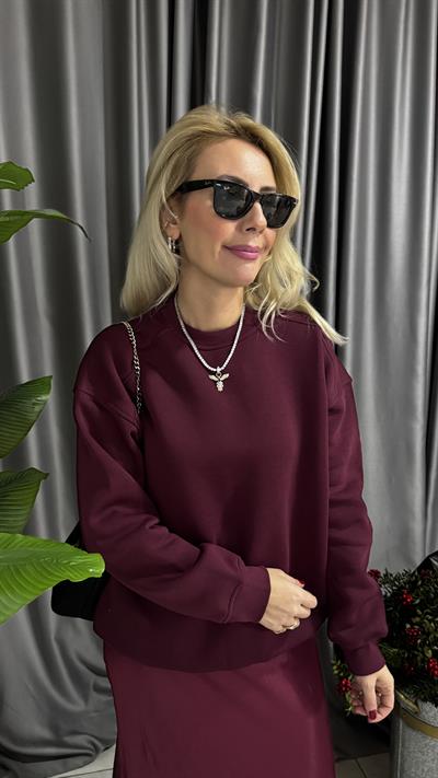 Bordo Üç İplik Sweatshirt