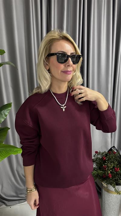 Bordo Üç İplik Sweatshirt