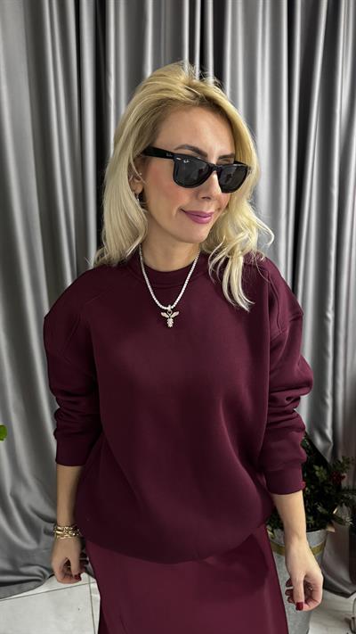 Bordo Üç İplik Sweatshirt